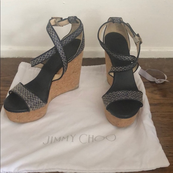 size 38 blue and cream cork Jimmy Choo wedges - Picture 1 of 1